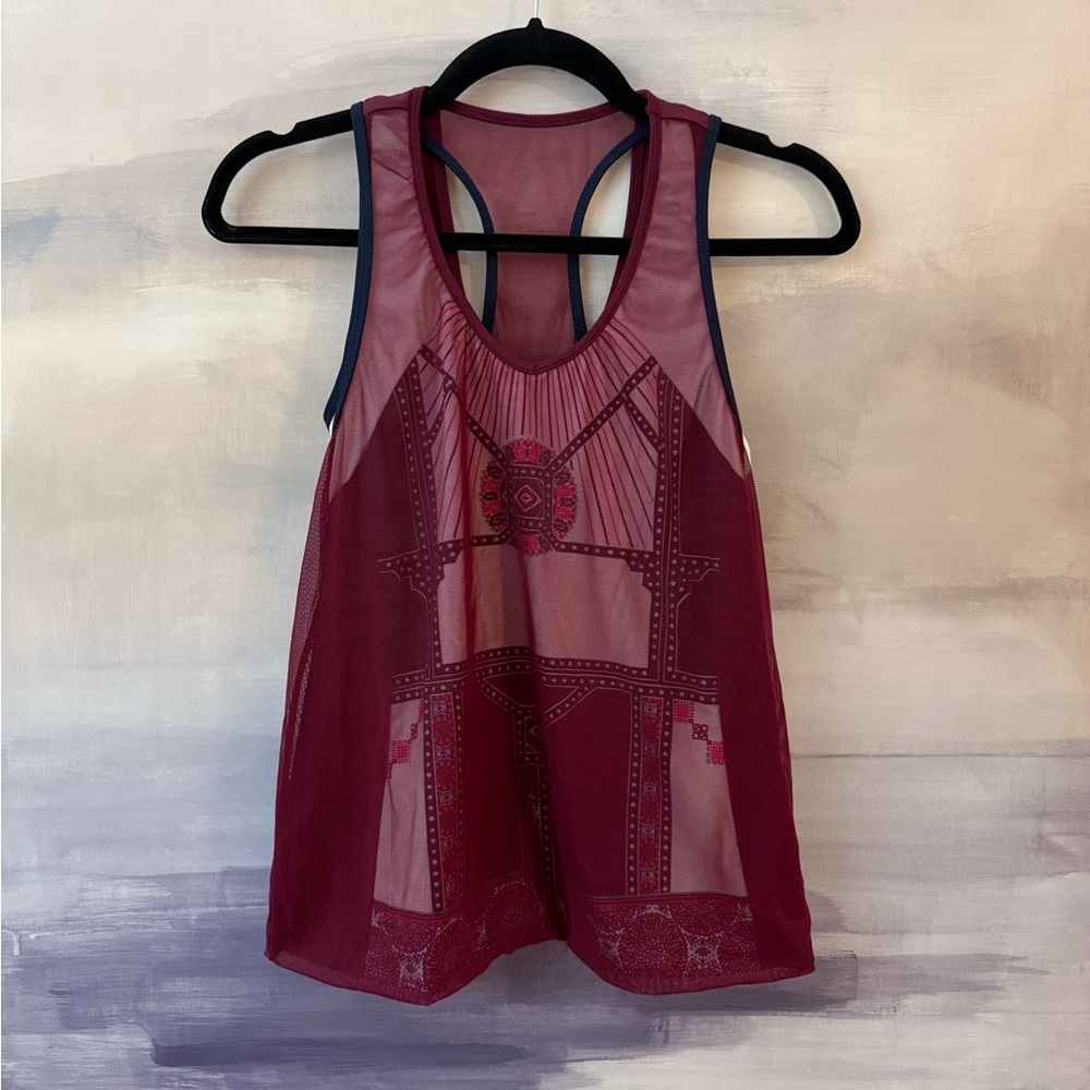 Lucky in Love Tennis Burgundy Red Mesh Overlay Athletic Tank Top